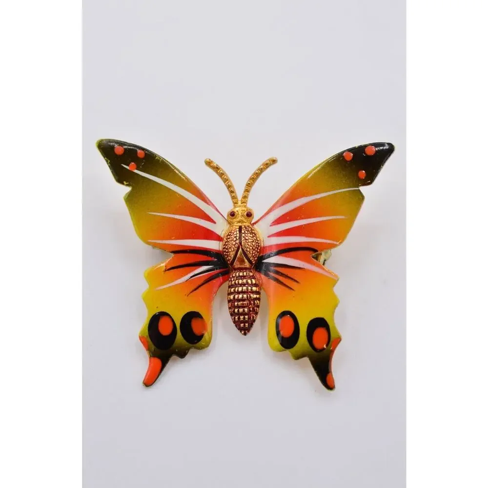Vintage Butterly Pin Brooch Painted Enamel Regal Monarch Gold 9B